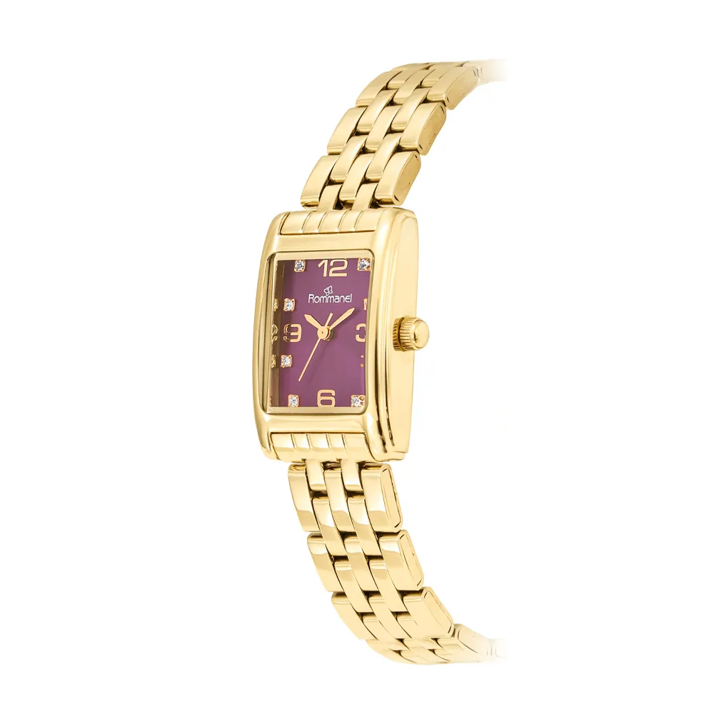 RELÓGIO ANALÓGICO SOCIAL DOURADO COM MOSTRADOR ROXO - Imagem 2