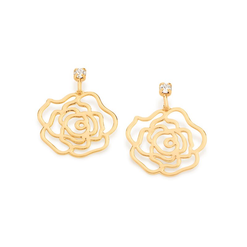 Brinco flor vazada com zircônias 523542