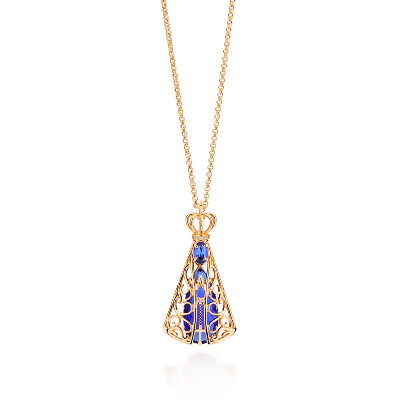 Gargantilha nossa senhora aparecida banhada a ouro 18k com z