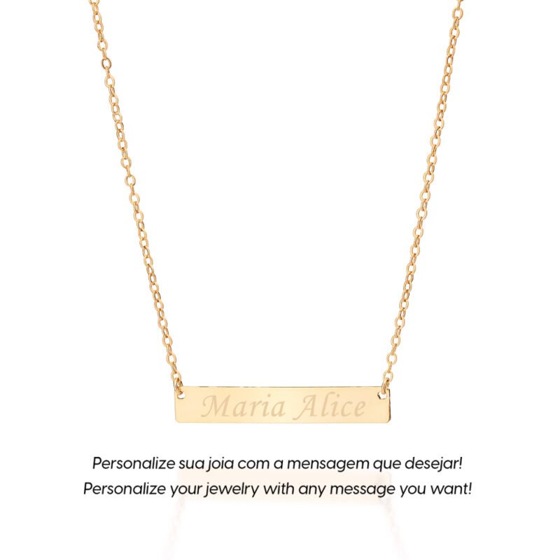 Gargantilha com pingente placa personalizável banhada a ouro