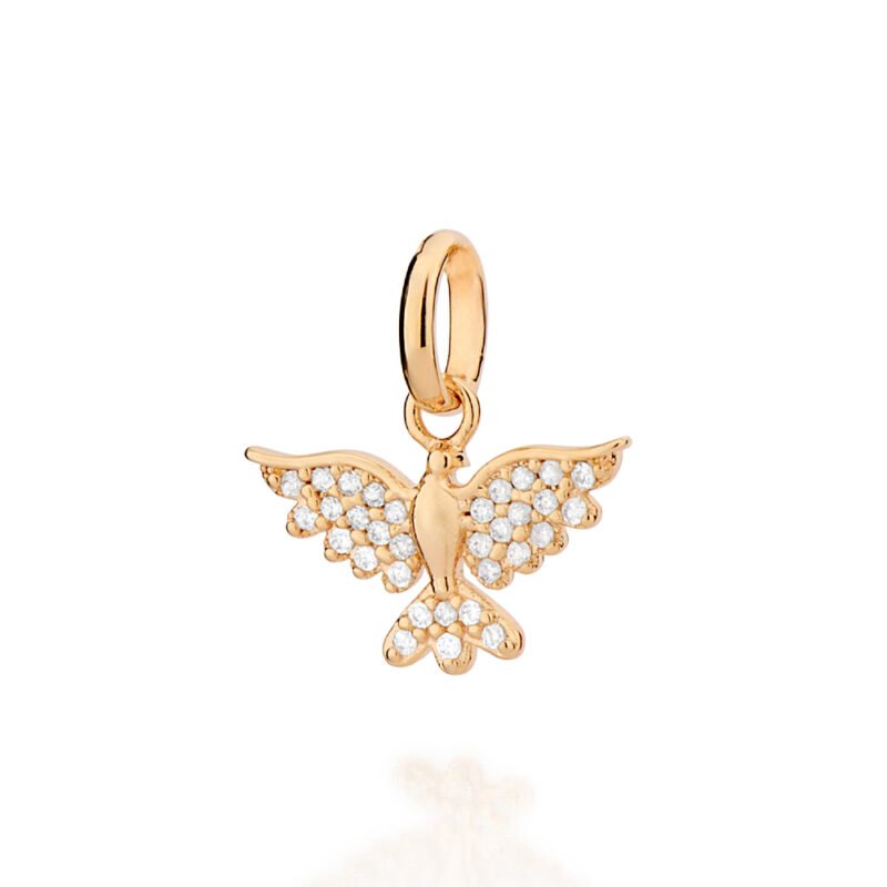 Pingente espírito santo banhado a ouro 18 k com zircônias 54