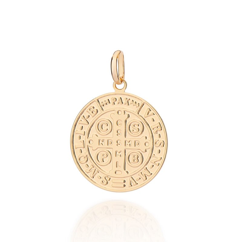 Pingente medalha são bento banhada a ouro 18k 542860