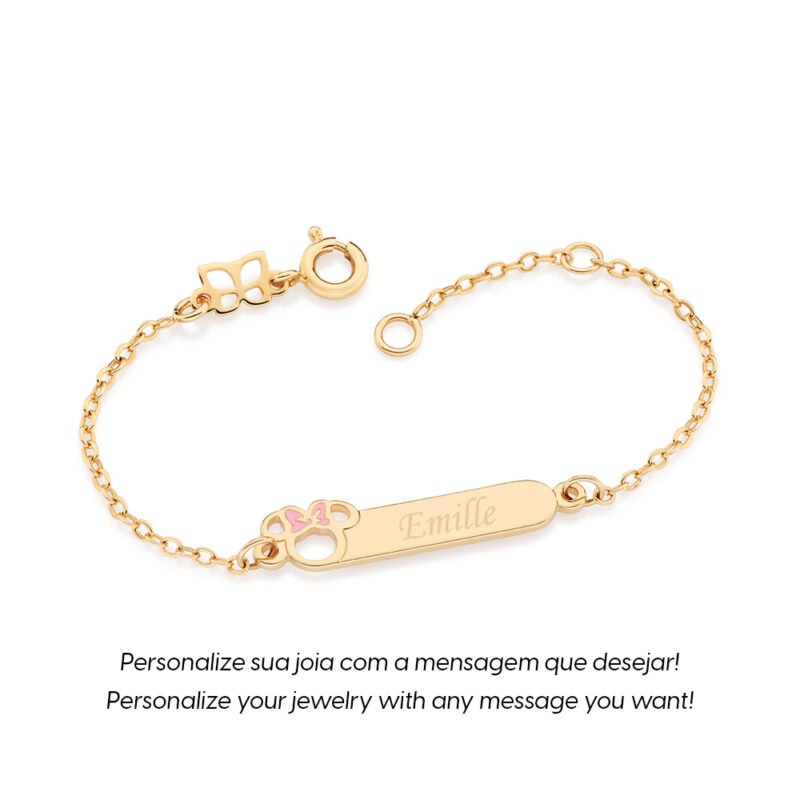 Pulseira minnie baby personalizável banhada a ouro 18k com a