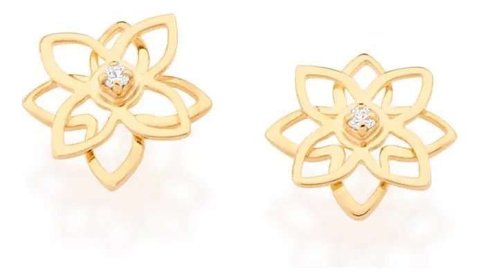 Brinco Flor Vazada Com Zircônias Redondas Rommanel 525460 Dourado