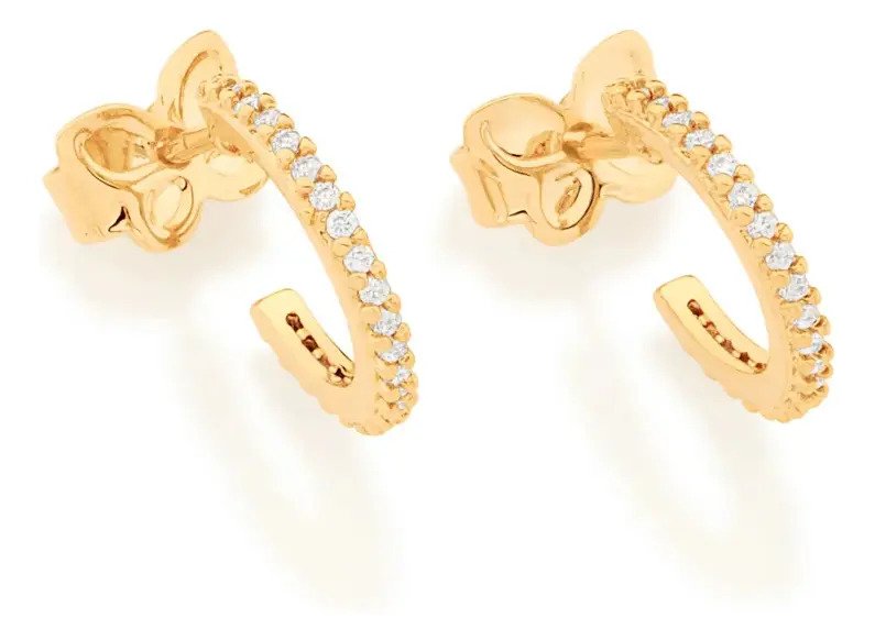 Brinco Meia Argola Banhado A Ouro 18k Com Zircônias - Tam.ú