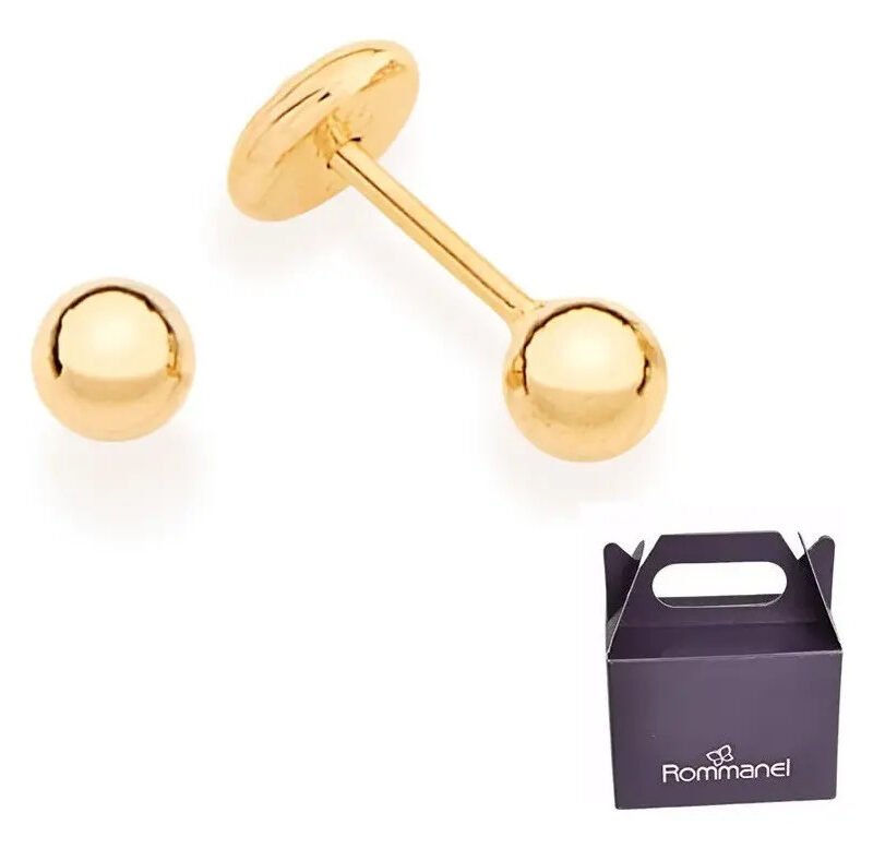 Brinco Esfera Infantil Bola Lisa Banhado A Ouro 18k Rommanel Dourado