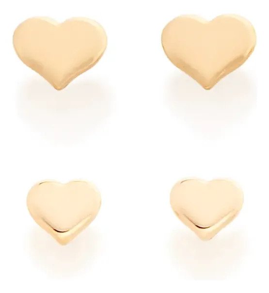 Kit Brinco Formado Por 2 Pares Com Corações Lisos 526221 Dourado
