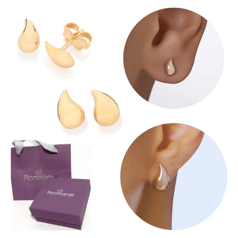 Kit Brincos Gota Clássicos Banhados A Ouro 18k Rommanel Dourado