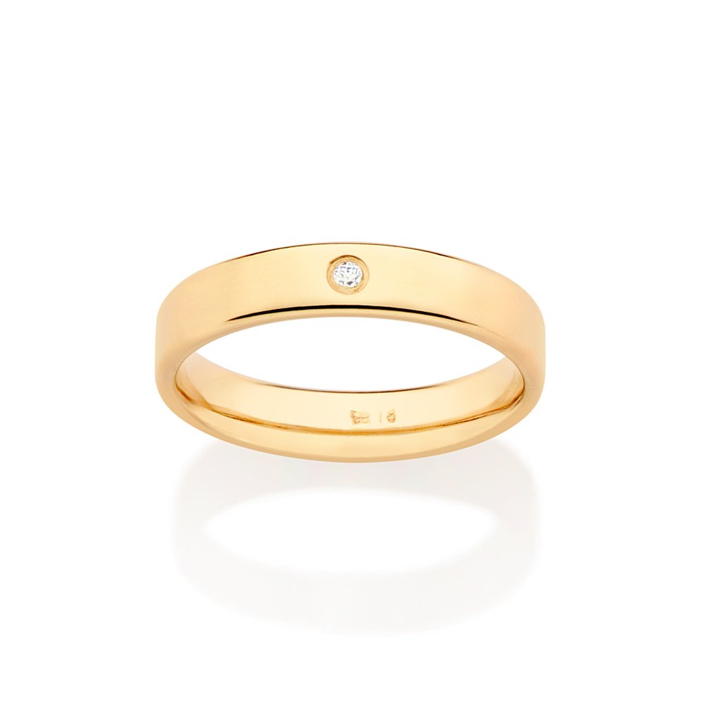 Aliança lisa anatômica banhada a ouro 18k com zircônia 51346