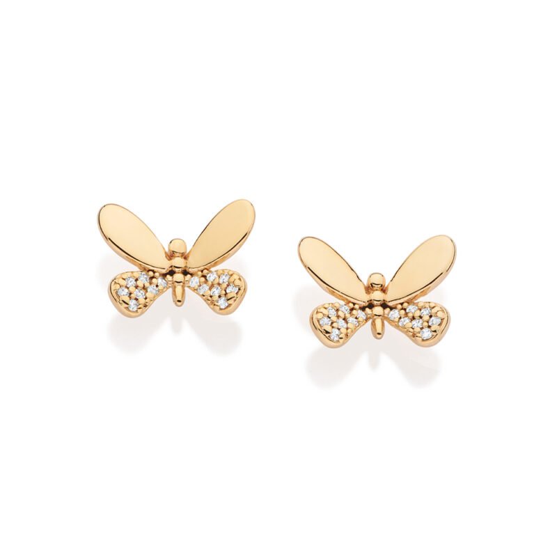 Brinco borboleta banhado a ouro com zircônias 527326