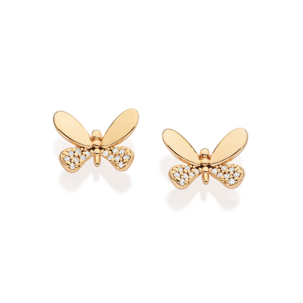 Brinco borboleta banhado a ouro com zircônias 527326