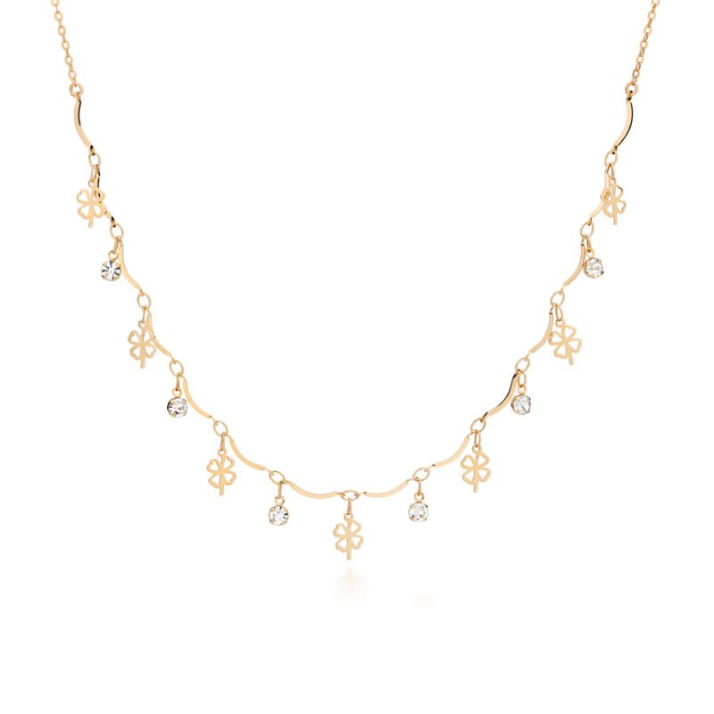 Gargantilha trevo banhada a ouro 18k com cristais 532616