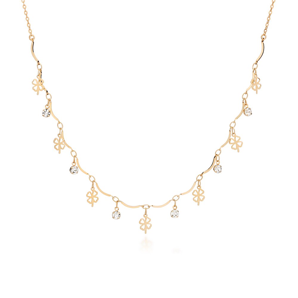 Gargantilha trevo banhada a ouro 18k com cristais 532616