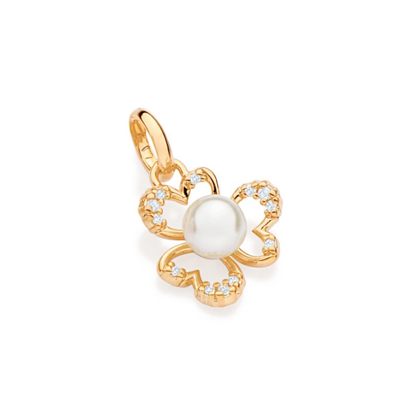 Pingente flor com zircônias e pérola sintética 542771