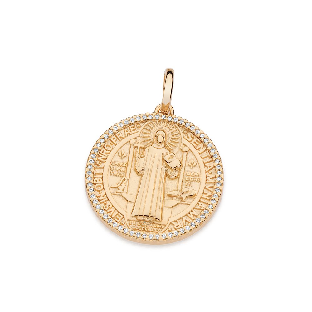 Pingente medalha de são bento com zircônias 542873