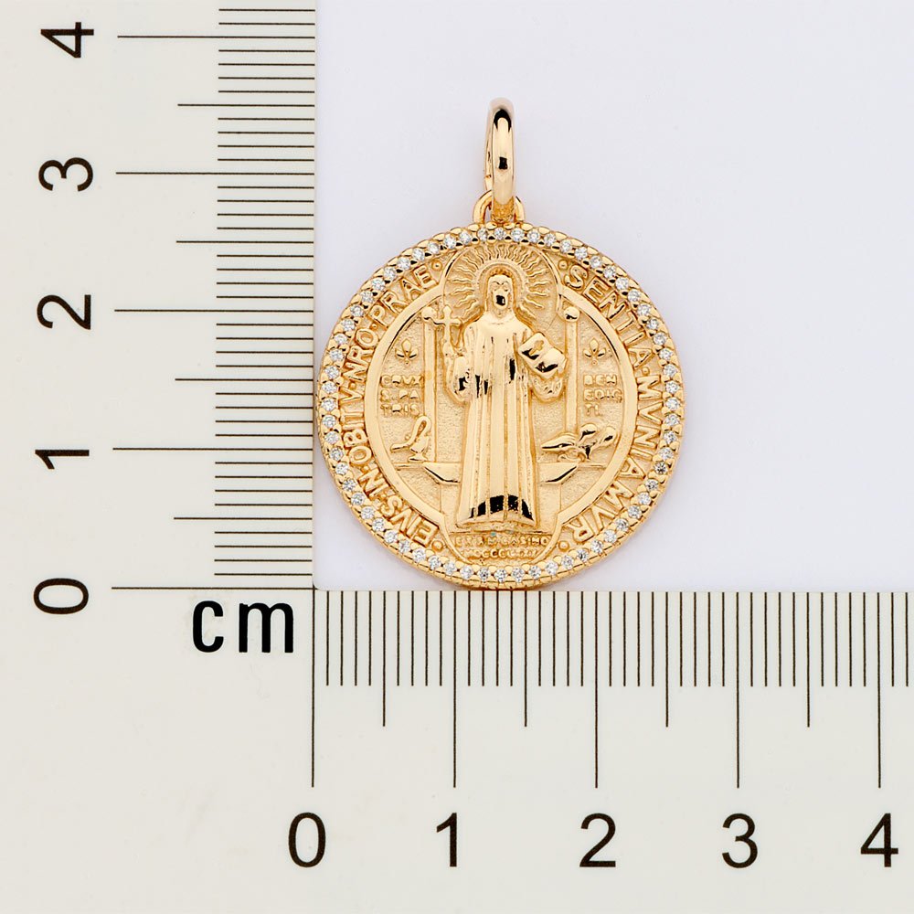 Pingente medalha de são bento com zircônias 542873 - Imagem 3