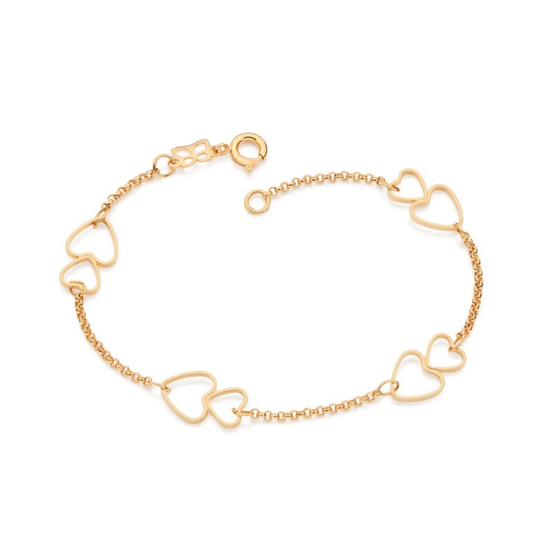 Pulseira corações vazados banhada a ouro 18k 552260