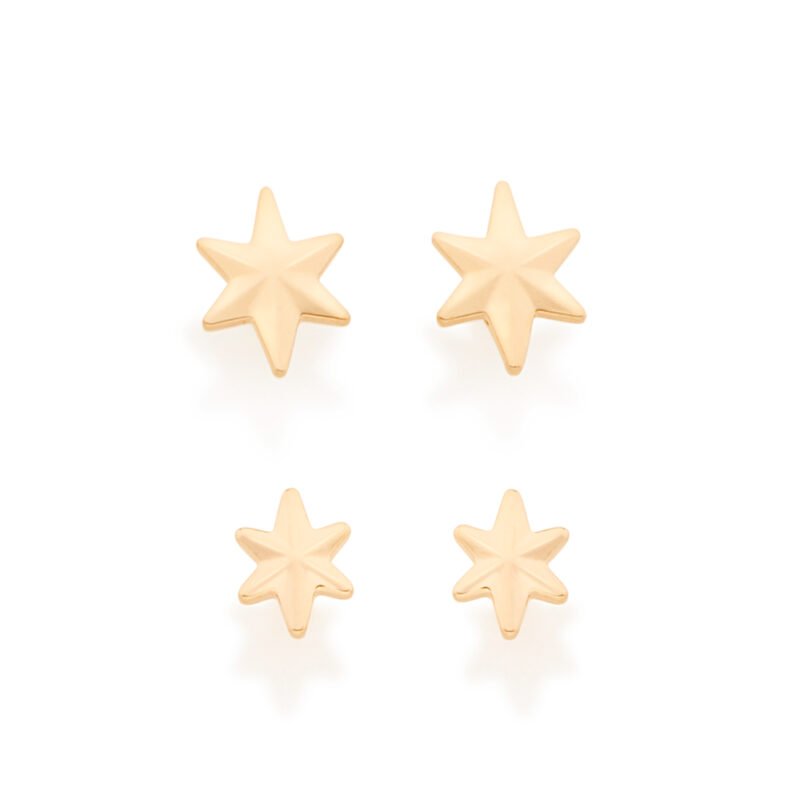 Kit brincos banhados a ouro 18k estrela 526219
