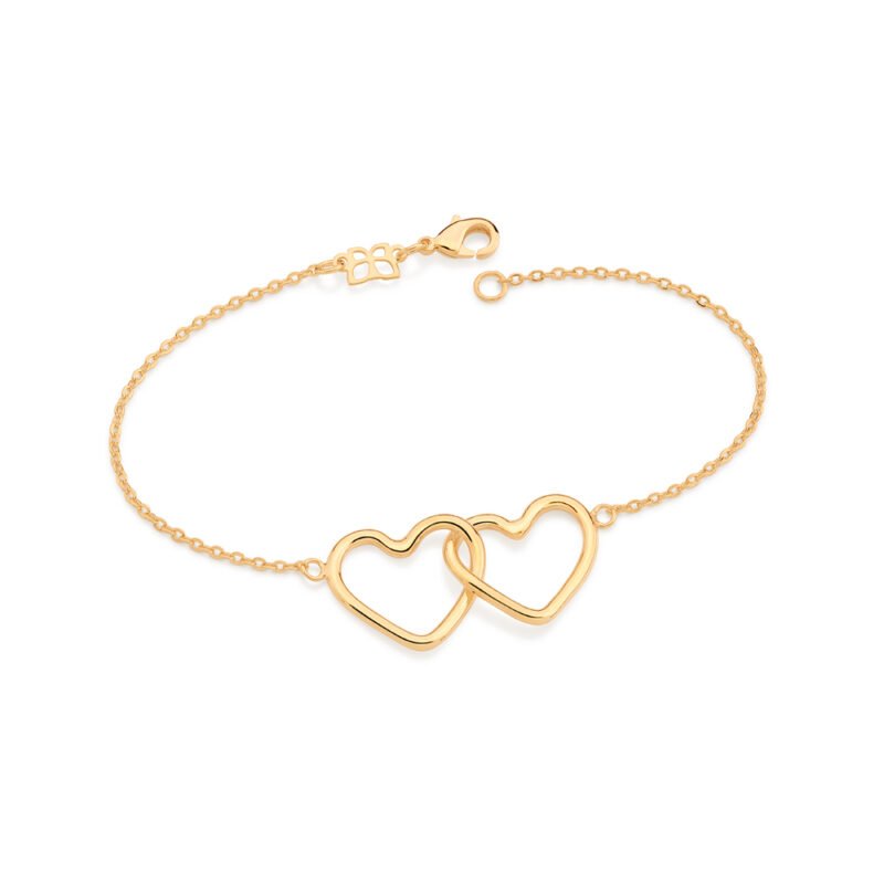 Pulseira dois corações entrelaçados banhada a ouro 18k 55171