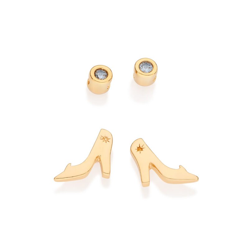 Kit brinco solitário e sapato cinderela com zircônias 527297