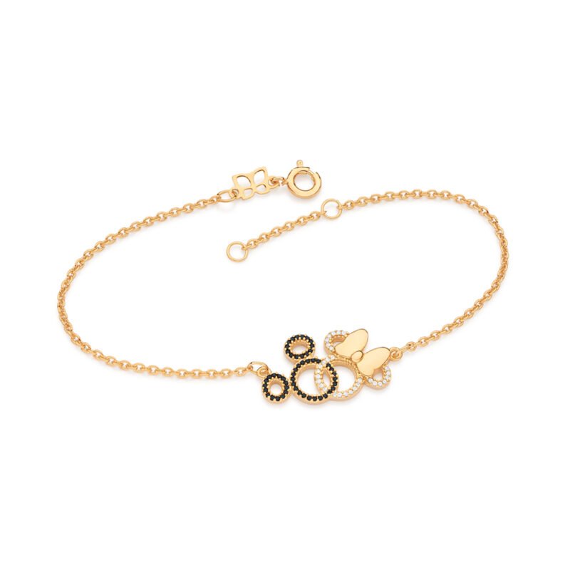 Pulseira mickey e minnie entrelaçados com zircônias 552152